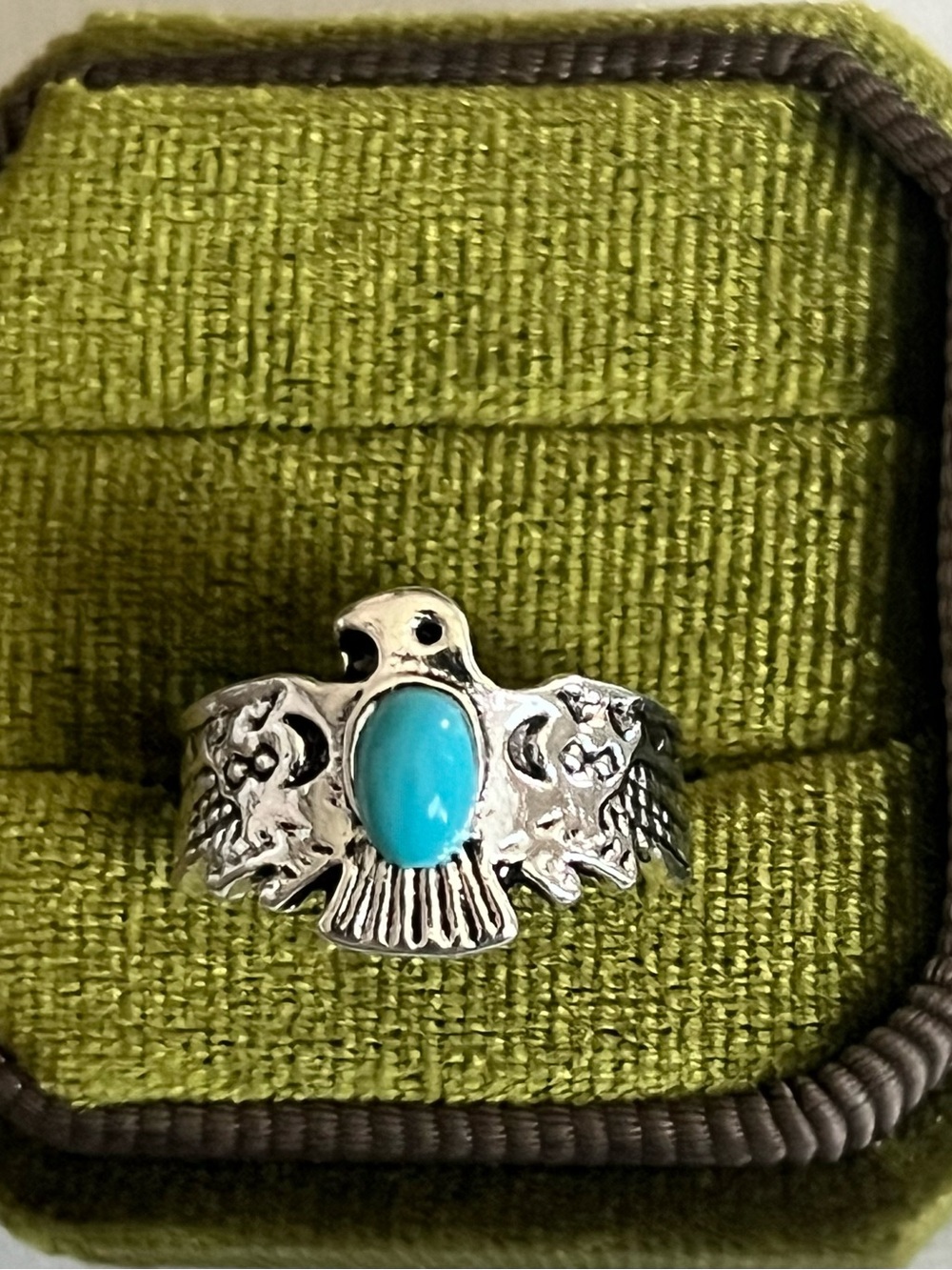 Bohemian/Aztec Blue Turquoise Stainless Steel Silver Statement Ring Size 6